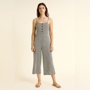 Caution to the Wind Black & White Striped Sleeveless Jumpsuit  - Size S